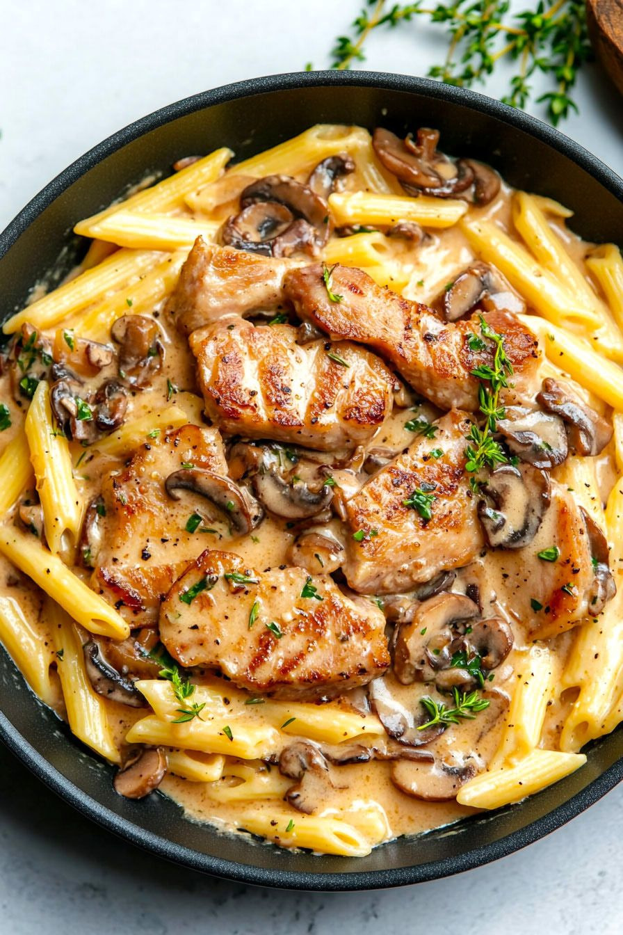 Pork Tenderloin with Garlic Pasta