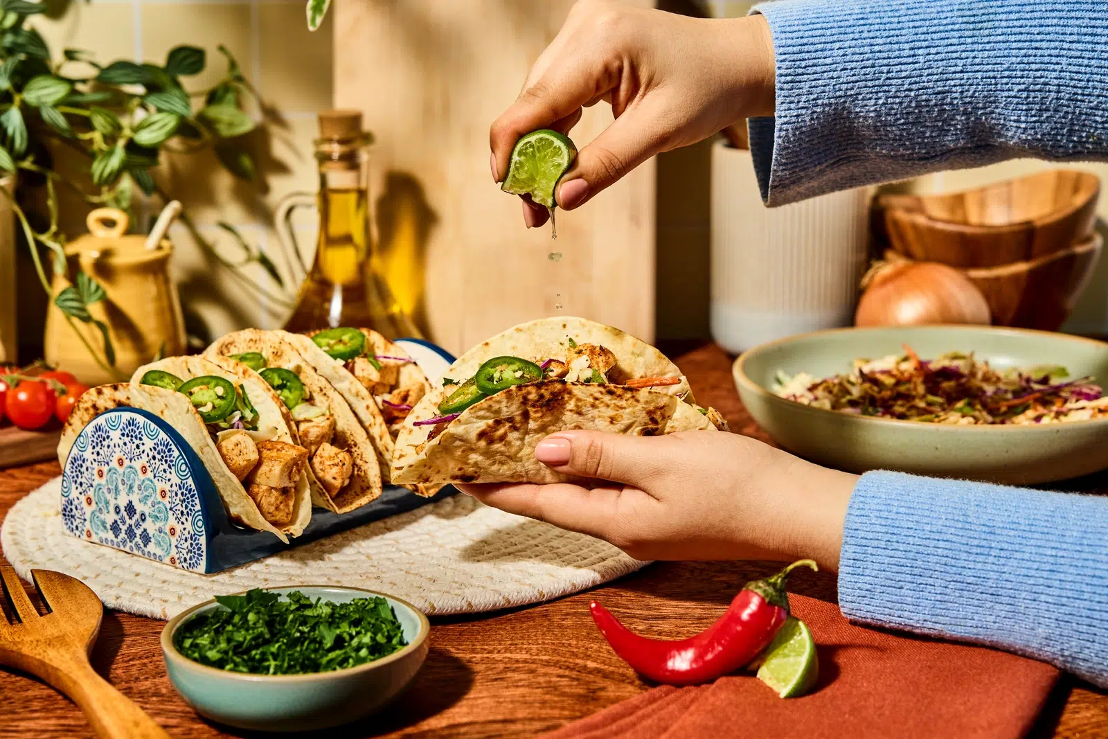 Cajun Chicken Street Tacos with Creamy Cajun Slaw