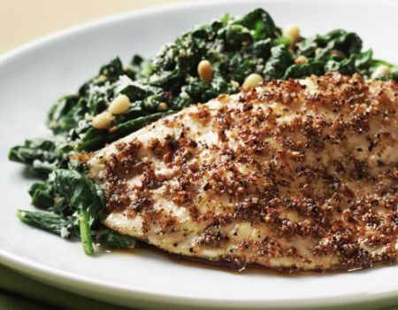 Image of Fish Fillets & Pine Nuts on Spinach Recipe