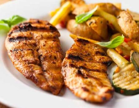 Image of Grilled Chicken Breasts on Stir-Fried Vegetables Recipe