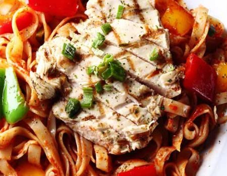 Image of Grilled Chicken Breasts With Tomato Pasta Salad Recipe