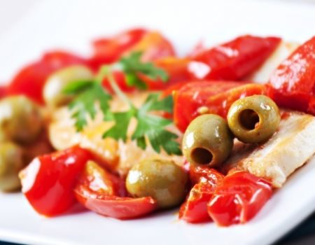 Image of Herb-Spiced Halibut With Mediterranean Vegetables Recipe